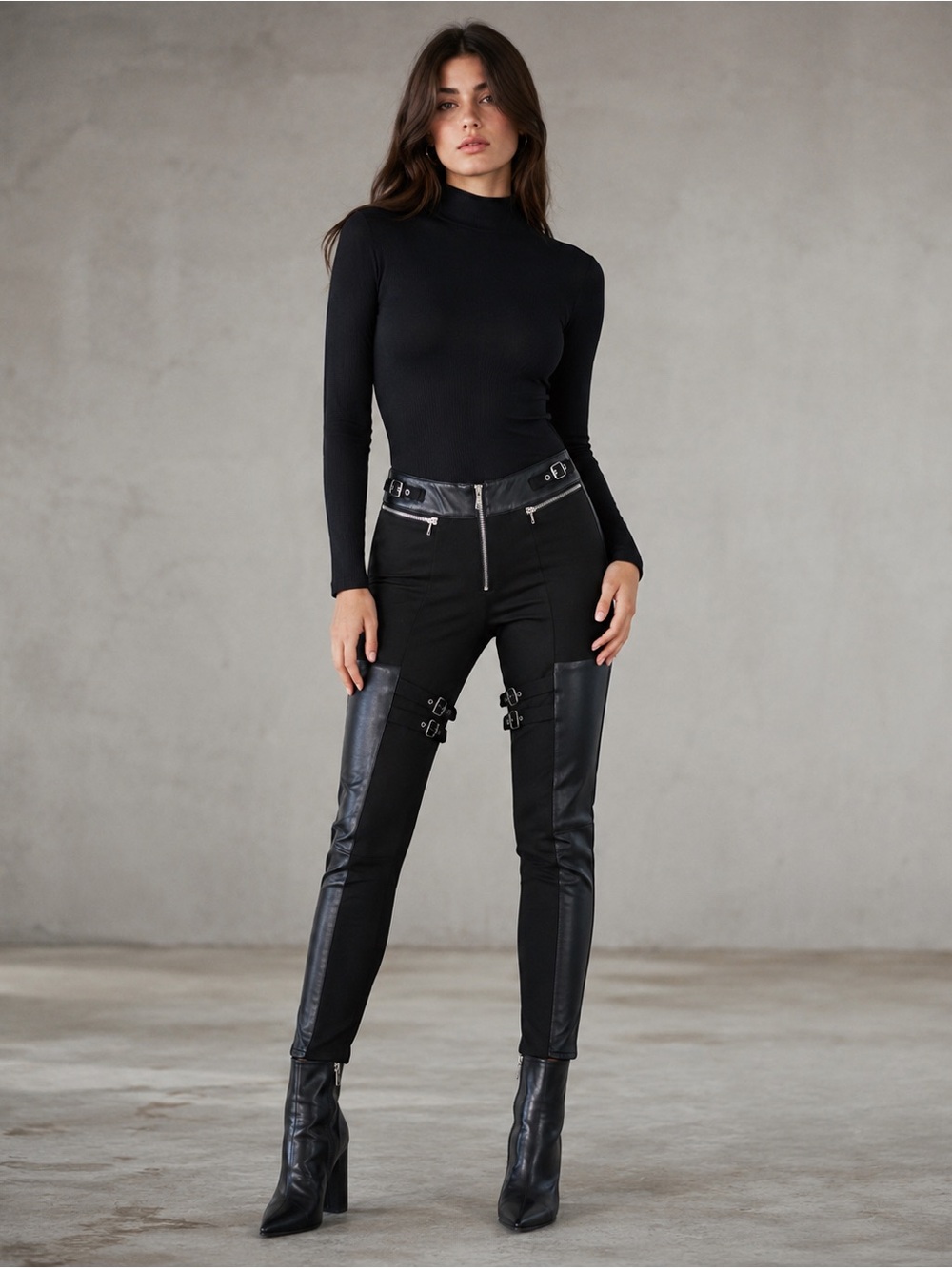 maniere de voir black leather buckle zipper detail legging skinny pants 16 vegan
